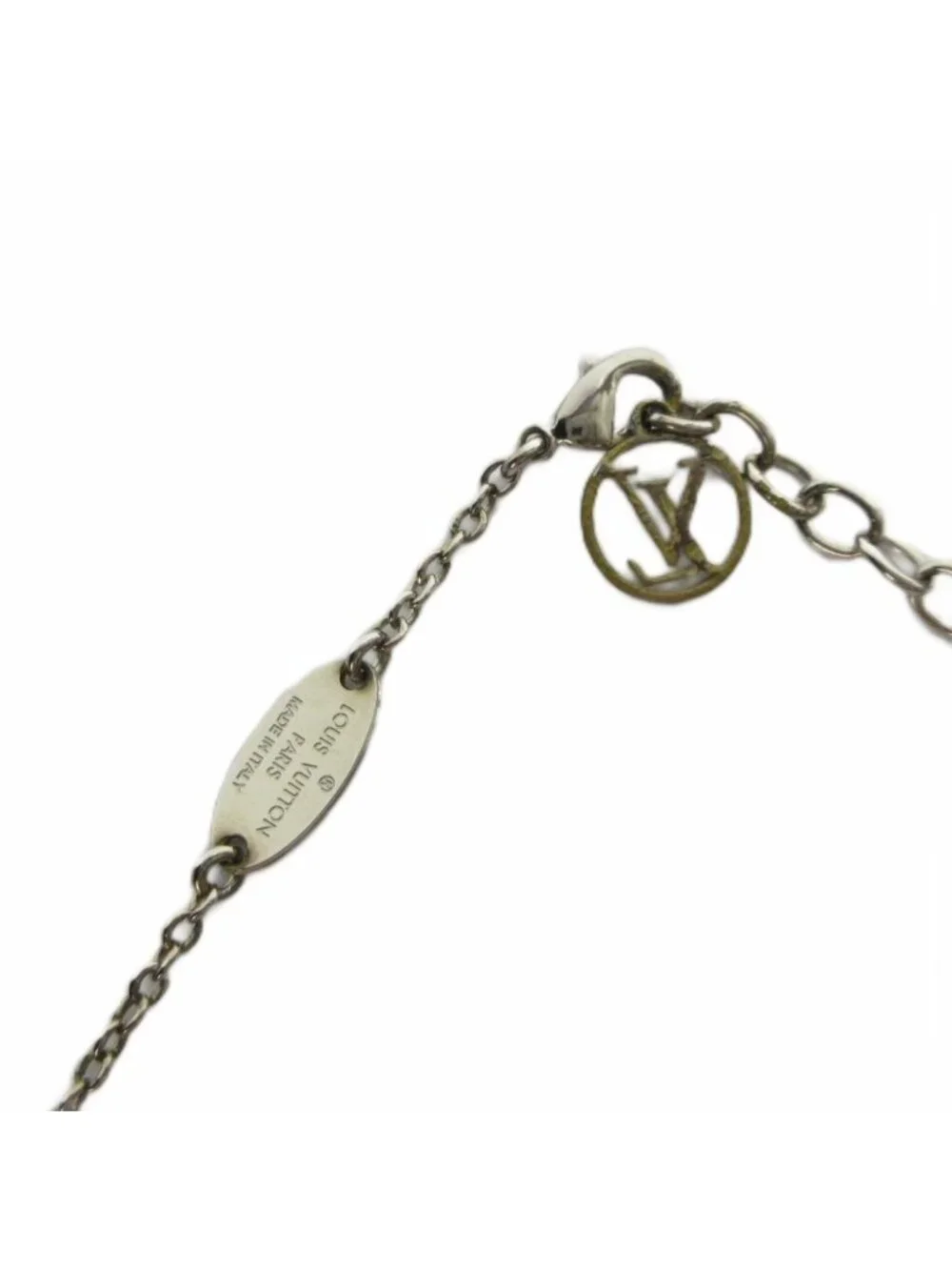 Louis Vuitton Necklace Essential Monogram LV Pendant Logo Silver